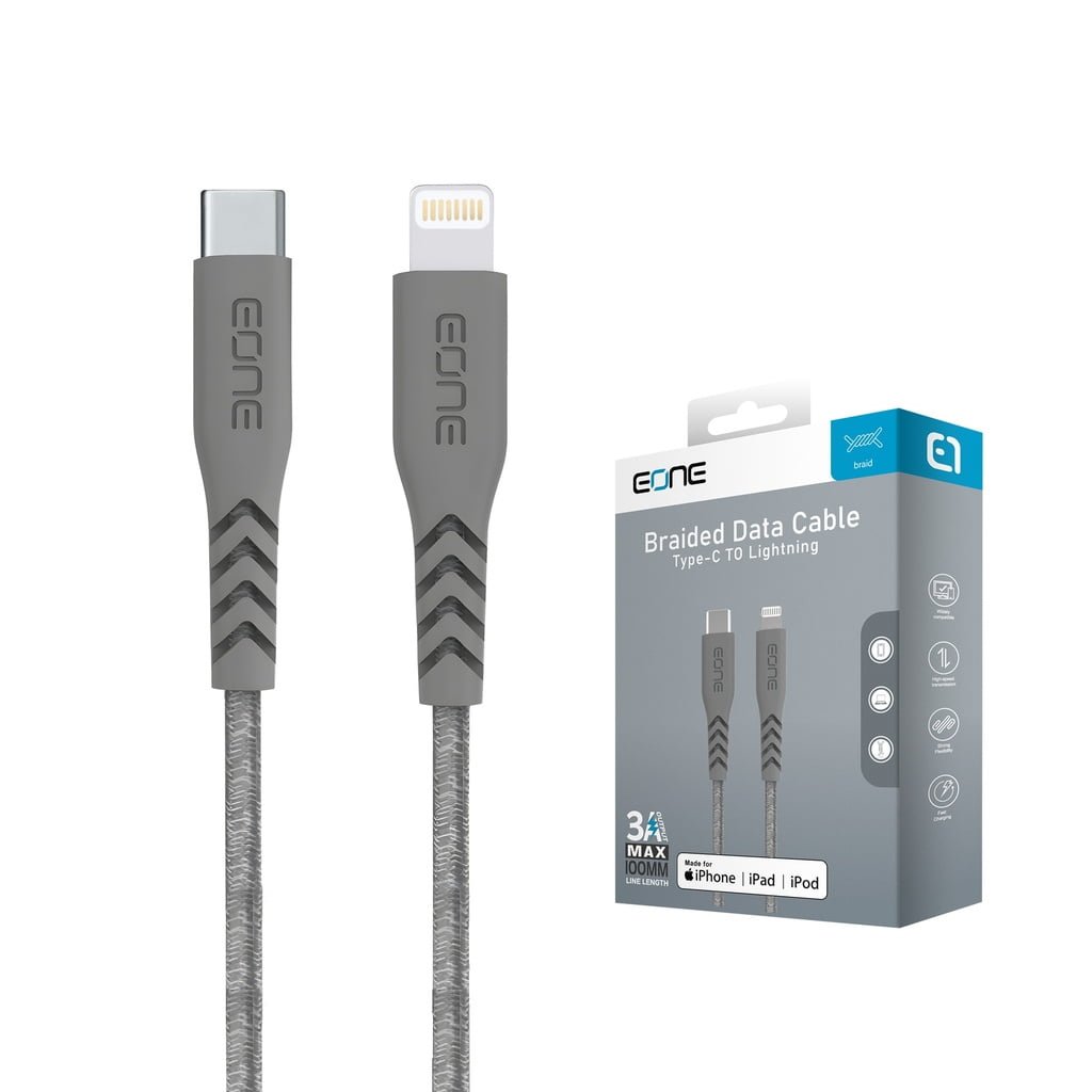EONE- Nylon Cable USB-C Lightning 1.2M GRAY